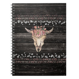 Landelijke bloemkoe Schedel Boho Chic Landelijke g Notitieboek
