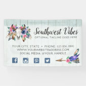 Landelijke Bloemkoe Schedel Waterverf Hout Boho Ch Spandoek (Horizontaal)