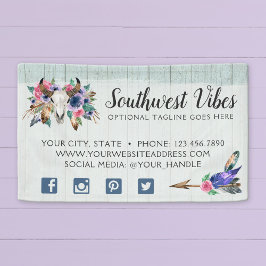 Landelijke Bloemkoe Schedel Waterverf Hout Boho Ch Spandoek