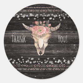 Landelijke bloemkoe skull Boho chic feest favoriet Ronde Sticker