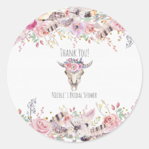 Landelijke bloemkoe skull Boho chic landelijke gla Ronde Sticker