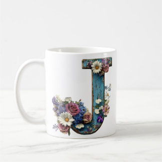 Landelijke bloemletter J vintage Koffiemok