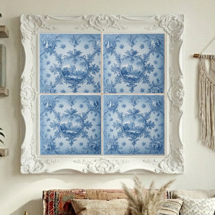 Landelijke bloemmotief stoffig blauw gedempte tone tegeltje