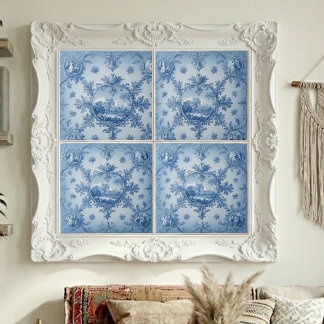 Landelijke bloemmotief stoffig blauw gedempte tone tegeltje