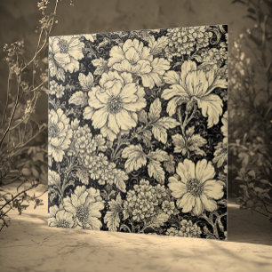 Landelijke Bloemmotieven Monochroom Vervaaid Tegeltje