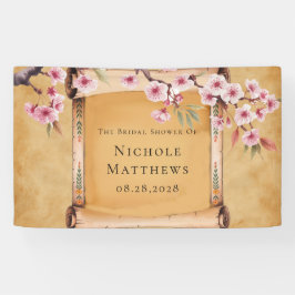 Landelijke bloemrank met kersenbloesem bruidsdouch spandoek