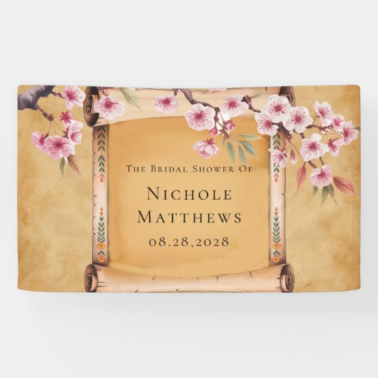 Landelijke bloemrank met kersenbloesem bruidsdouch spandoek (Horizontaal)