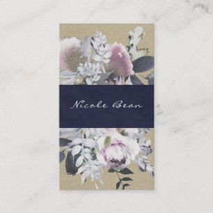 Landelijke bloemrijke glamour navy kraft moderne c visitekaartje