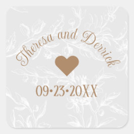 Landelijke bloemrijke kant geborduurde trouwdag na vierkante sticker