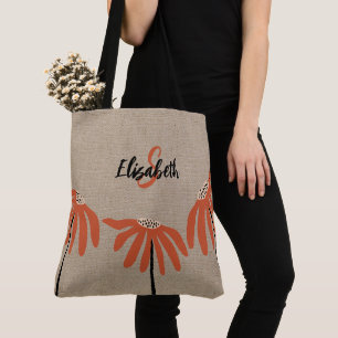 Landelijke bloemrijke naam met monogram Oranje Zwa Tote Bag