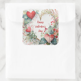 Landelijke bloemstuk valentijnsdag hartvormige kra vierkante sticker
