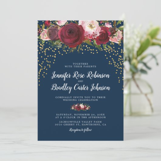 Landelijke Blozende Wijnrood Marine Bloemen Bruilo Kaart (Staand voorkant)
