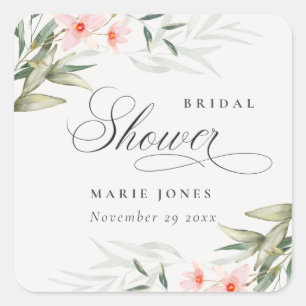 Landelijke Blush Groene Bloemstuk Bruidsdouche Vierkante Sticker