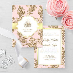 Landelijke Blush Roze Gouden Filigraan Moslim Brui Kaart