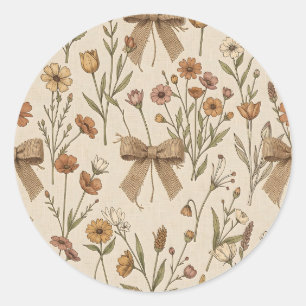 Landelijke boeket van wilde bloemen met jute linte ronde sticker