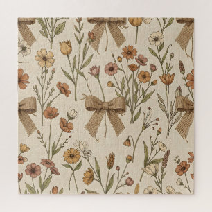Landelijke boeket van wilde bloemen met juten stri legpuzzel