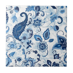 Landelijke boerderij blauw en wit paisley  tegeltje