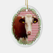 Landelijke Boerderij Dierlijke Koe Gingham met ker Keramisch Ornament (Rechts)