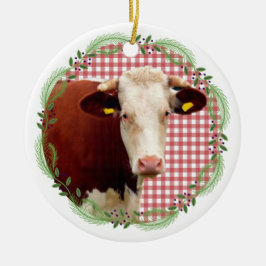Landelijke Boerderij Dierlijke Koe Gingham met ker Keramisch Ornament