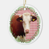 Landelijke Boerderij Dierlijke Koe Gingham met ker Keramisch Ornament (Links)