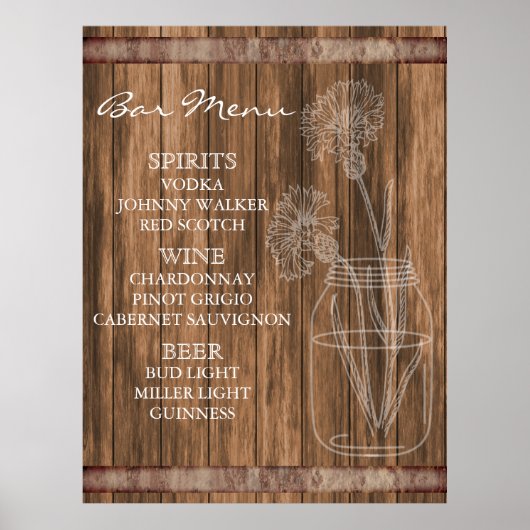 Landelijke boerderij houten bar menu poster (Voorkant)