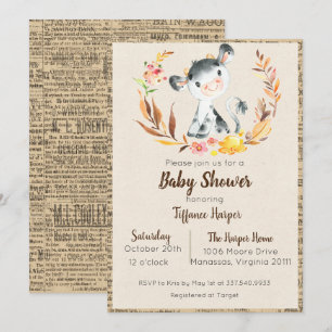 Landelijke boerderij koe baby shower uitnodiging