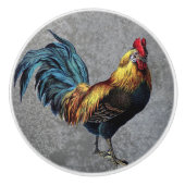 Landelijke Boerderij Rooster op grijze achtergrond Keramische Knop (Voorkant)