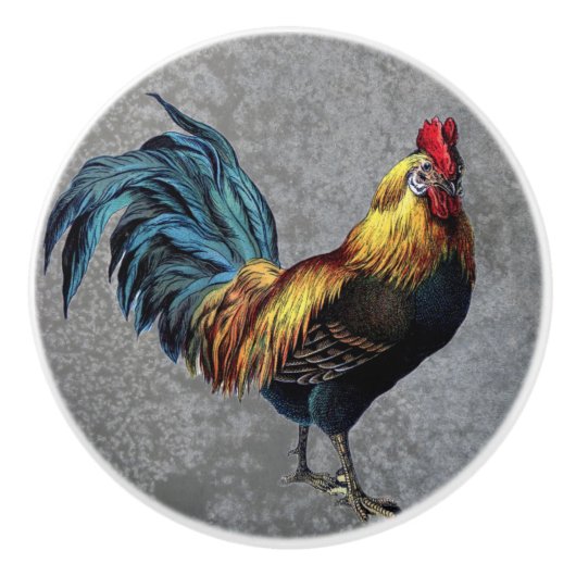 Landelijke Boerderij Rooster op grijze achtergrond Keramische Knop (Voorkant)