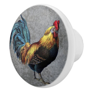 Landelijke Boerderij Rooster op grijze achtergrond Keramische Knop