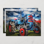Landelijke Boerderij Tractor Blue Wedding Invitati Kaart (Voorkant / Achterkant)