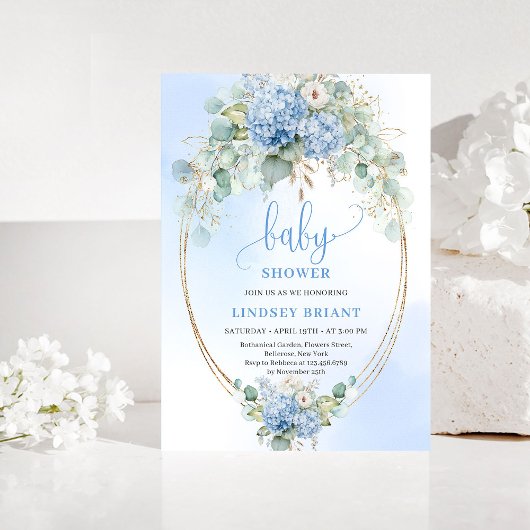 Landelijke Boheemse Blauwe Hortensia Baby Shower U Kaart