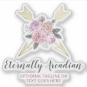 Landelijke Boheemse Bloemige Pijlen Roze Boho Logo Sticker (Voorkant)