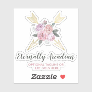 Landelijke Boheemse Bloemige Pijlen Roze Boho Logo Sticker