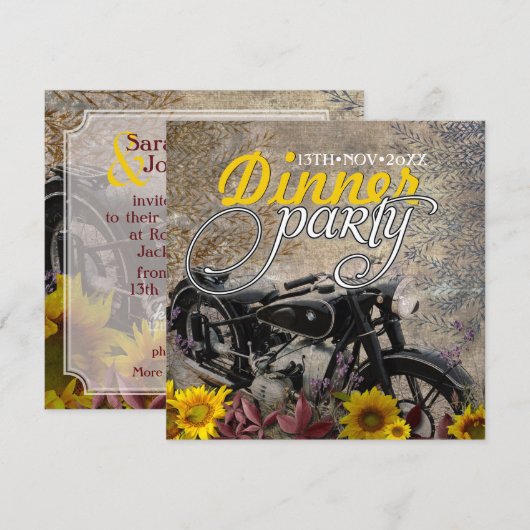 Landelijke Boheemse Zonnebloem Motorfiets Dinnerfe Kaart (Voorkant / Achterkant)