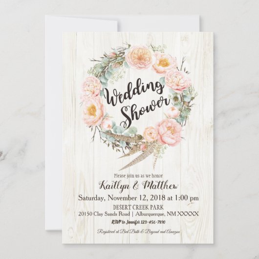 Landelijke Boho Bloemenkrans Bruiloft Feest Kaart (Voorkant)