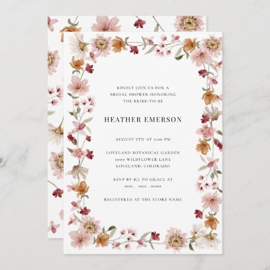 Landelijke Boho Bruidsdouche Kaart (Voorkant / Achterkant)