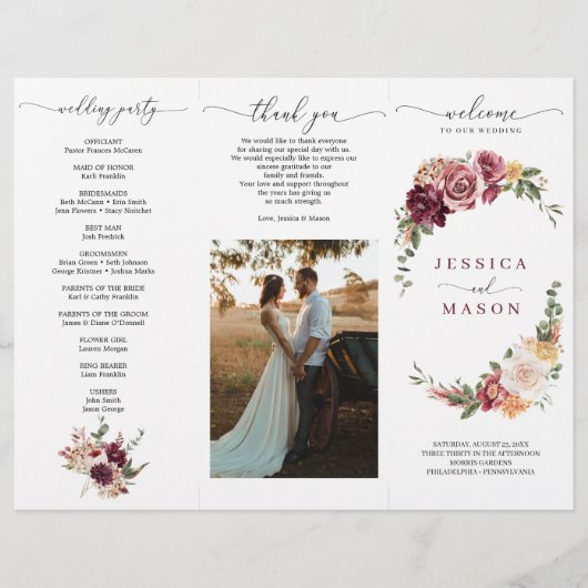 Landelijke Boho Drie-voudig Huwelijksprogramma (Voorkant)