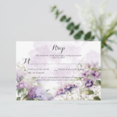 Landelijke Boho Lavendel Paarse Bloemige Bruiloft RSVP Kaartje (Staand voorkant)