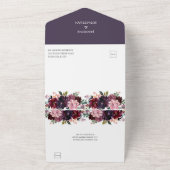 Landelijke Boho Paarse Pruim Roze Rode Bloemige Br All In One Uitnodiging (Buitenkant)