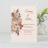 Landelijke Boho Trouwuitnodiging | Beige Bloemkaar Kaart (Staand voorkant)