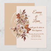 Landelijke Boho Trouwuitnodiging | Beige Bloemkaar Kaart (Voorkant / Achterkant)