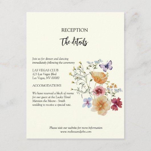 Landelijke Boho Wilde Bloemen Bruiloft Details Informatiekaartje (Voorkant)