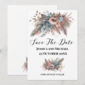 Landelijke Boho Zilver & Roze Bloemen Save The Date (Voorkant / Achterkant)