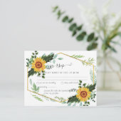 Landelijke BOHO Zonnebloemen Groene Huwelijks RSVP Briefkaart (Staand voorkant)