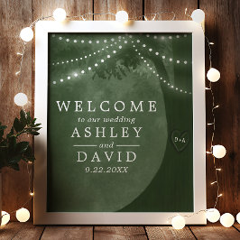 Landelijke Boom Slingerlichtjes Groen Huwelijksbor Poster