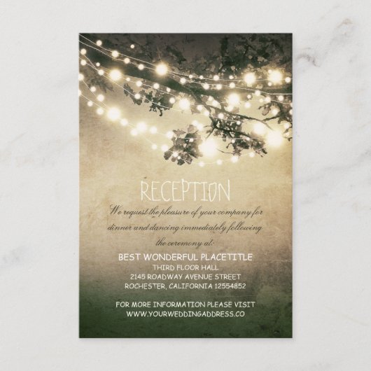 landelijke boomtakken en verlichte huwelijksrecept informatiekaartje (Voorkant)