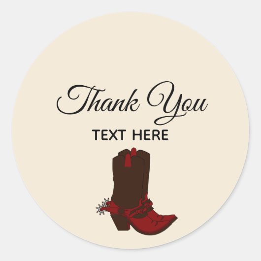 Landelijke Boots & Calligrafie op beige Hartelijk  Ronde Sticker (Voorkant)