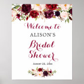 Landelijke bordeauxrode bloem bruiloft shower bord poster (Voorkant)