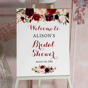 Landelijke bordeauxrode bloem bruiloft shower bord poster