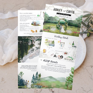 Landelijke bos berg bruiloft tri-fold uitnodiging